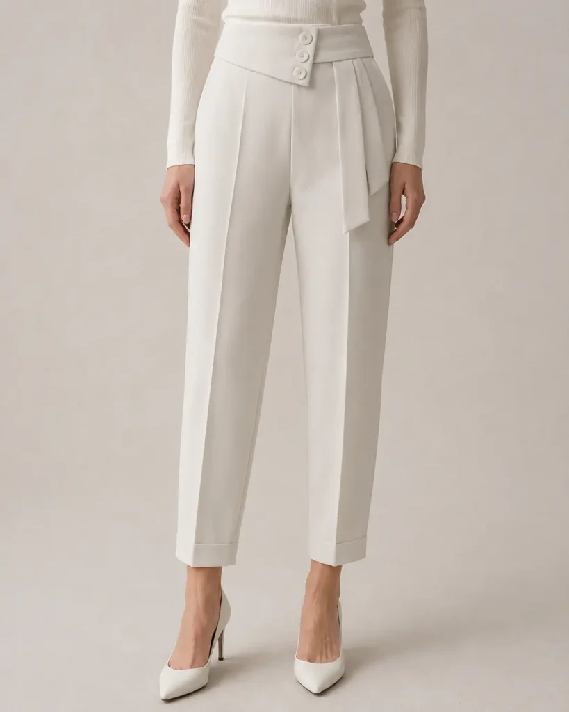 Ivory High-Waisted Tapered Trousers