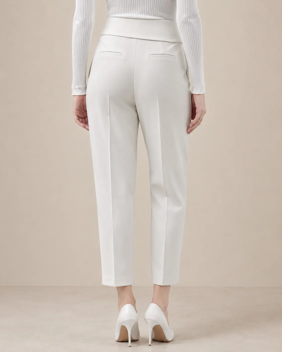 Ivory High-Waisted Tapered Trousers