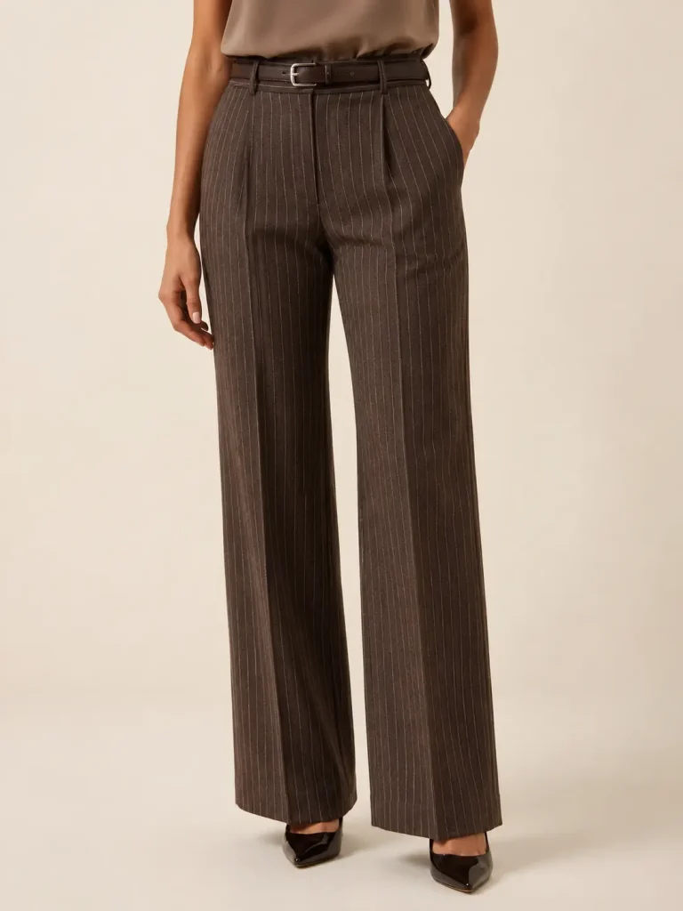 Chocolate Brown Pinstripe Wide-Leg Trousers