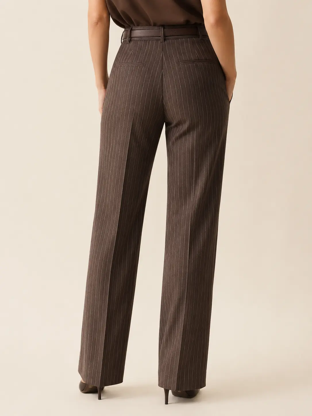 Chocolate Brown Pinstripe Wide-Leg Trousers