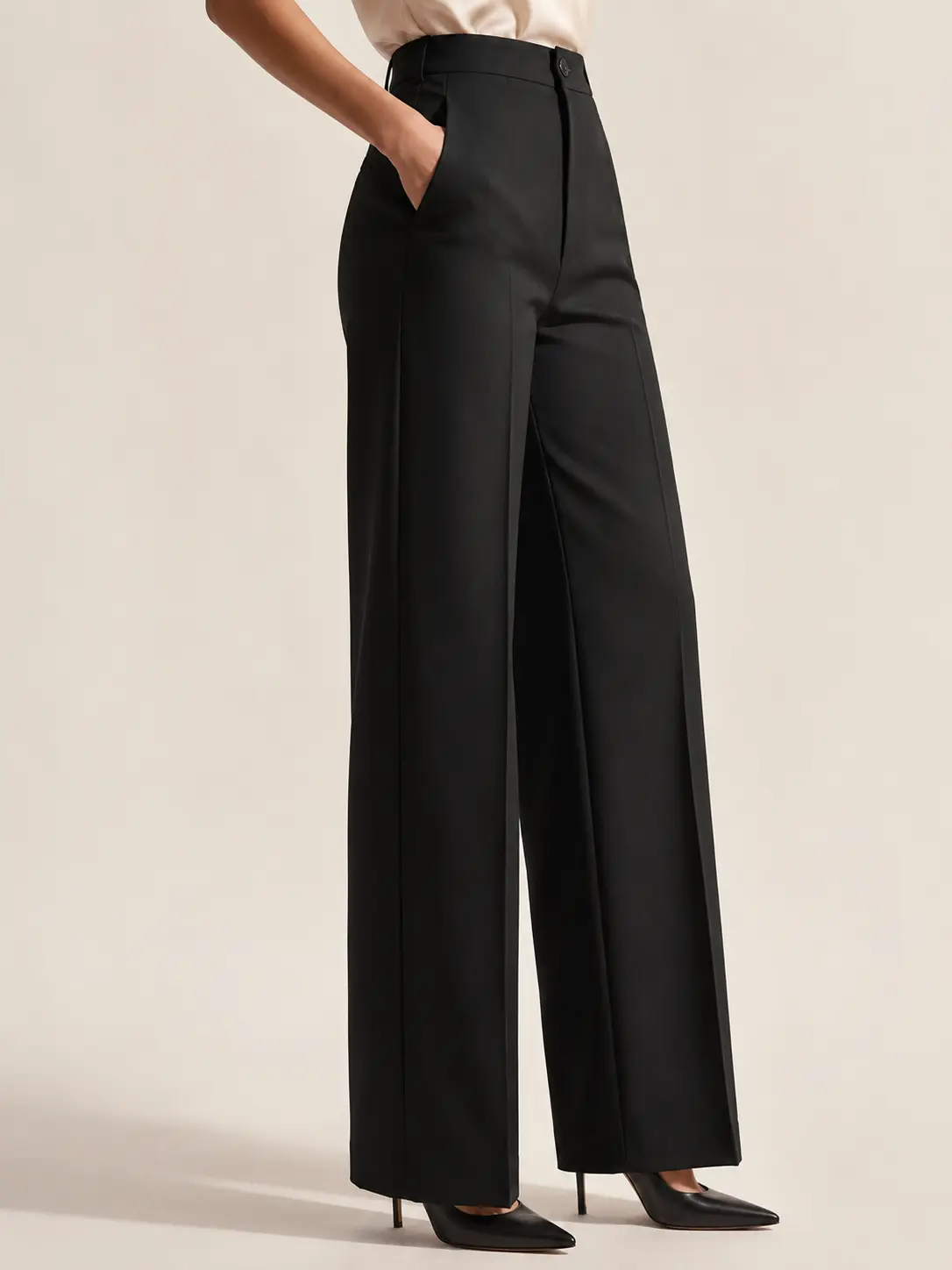 Black High-Waisted Wide-Leg Trousers