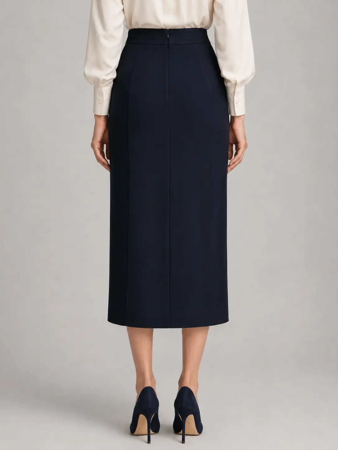 Navy Double-Breasted Button Midi Skirt