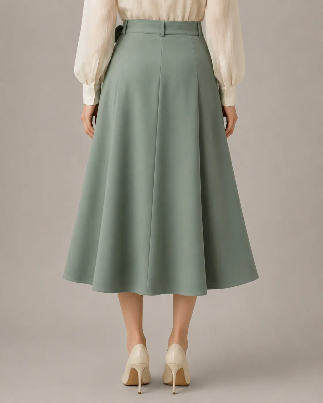 Sage Green Wrap-Front A-Line Midi Skirt