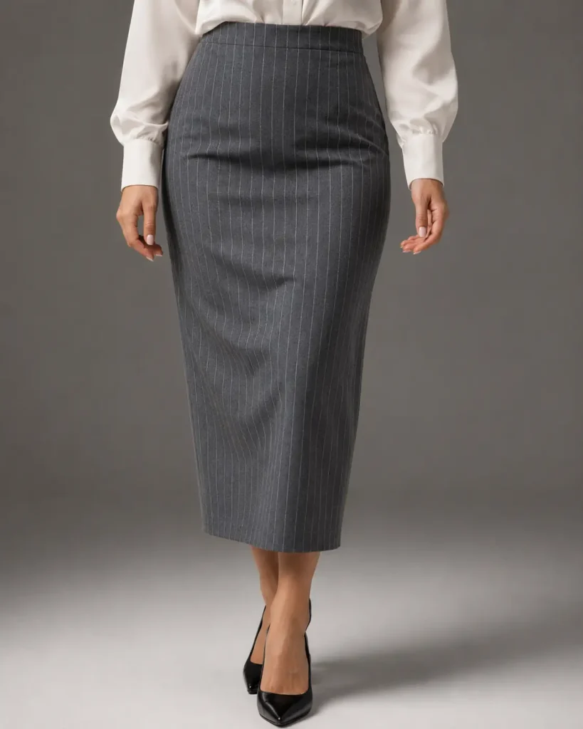 Charcoal Pinstripe High-Waisted Pencil Skirt
