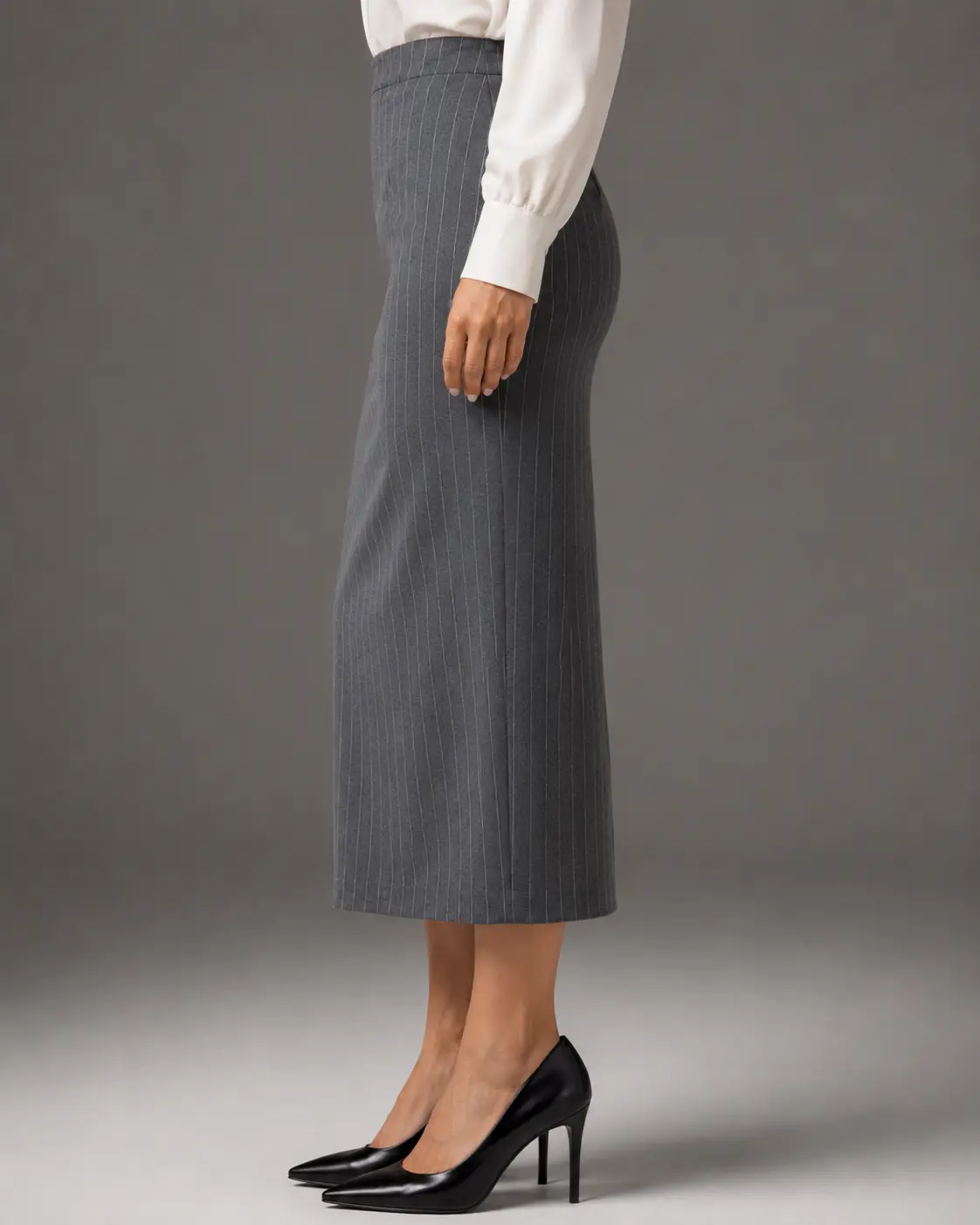 Charcoal Pinstripe High-Waisted Pencil Skirt