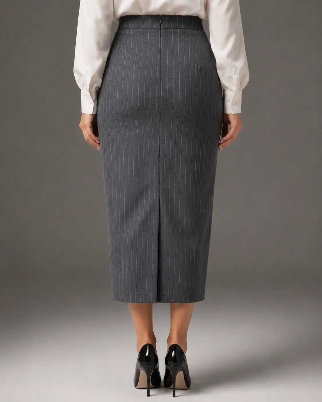 Charcoal Pinstripe High-Waisted Pencil Skirt
