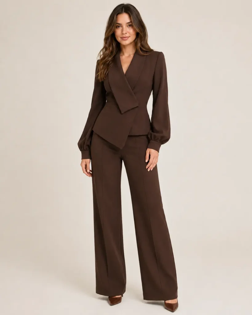 Chocolate Brown Asymmetric Wrap Blazer