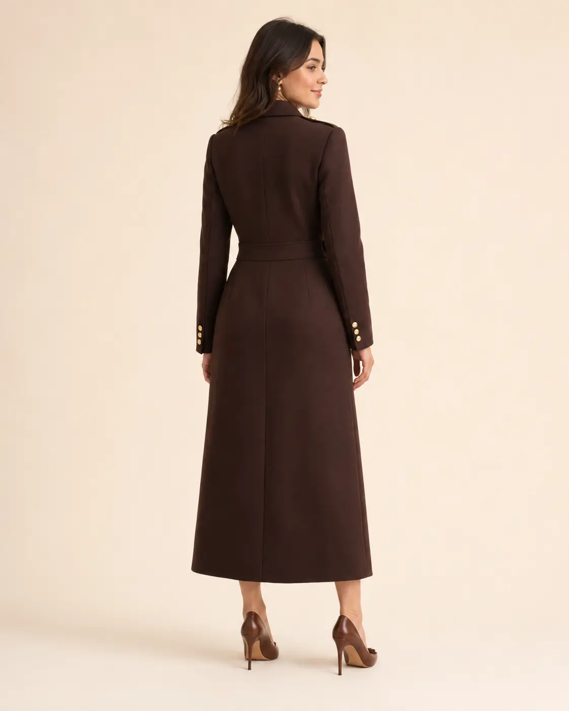 Chocolate Brown Military-Inspired Coat Dress