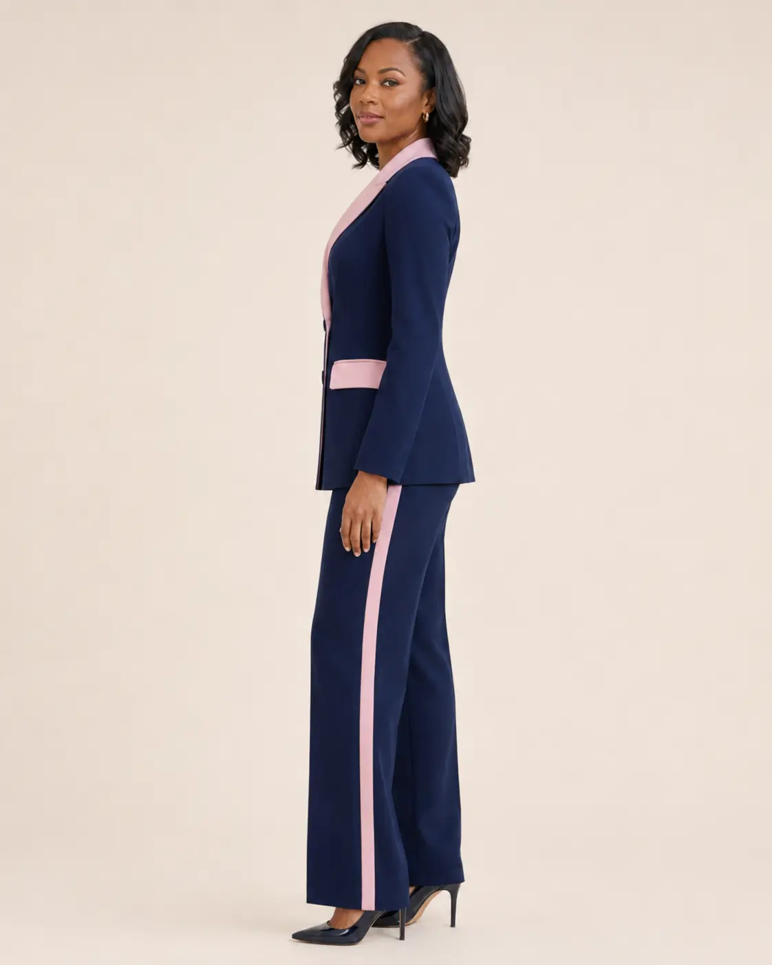 Navy & Blush Contrast Double-Breasted Suit