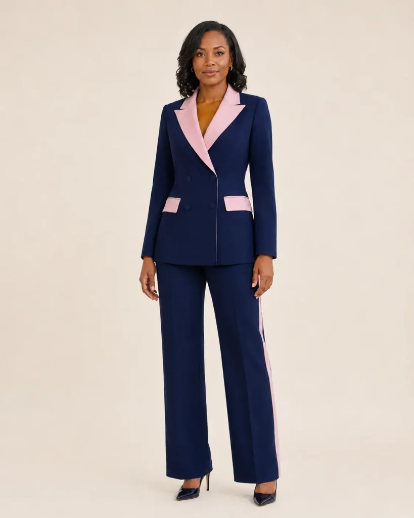 Navy & Blush Contrast Double-Breasted Suit