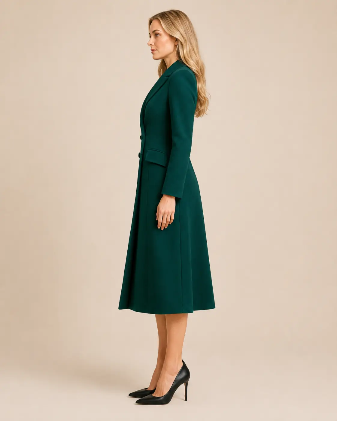 Emerald Green Double-Breasted Tailored Coat