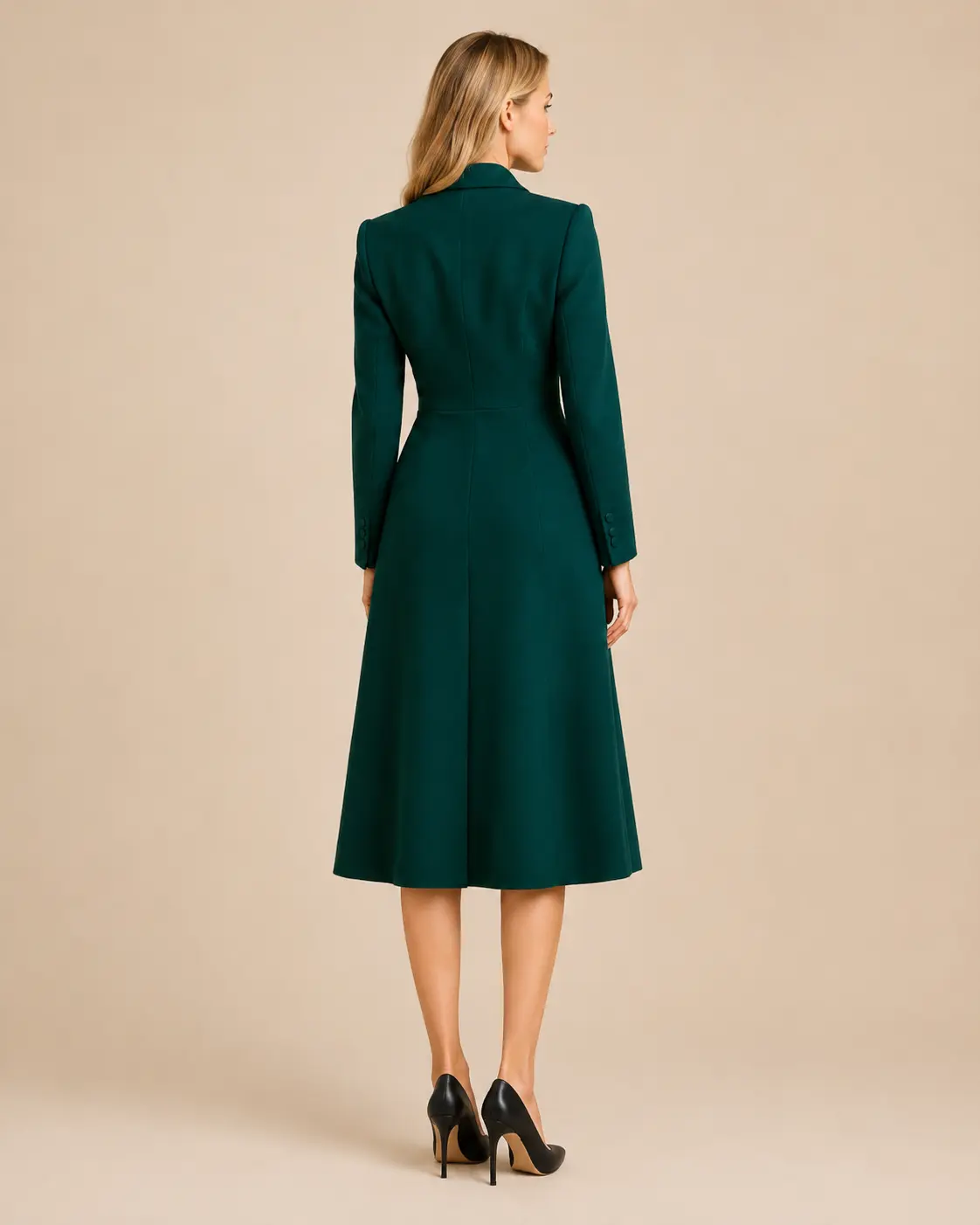 Emerald Green Double-Breasted Tailored Coat