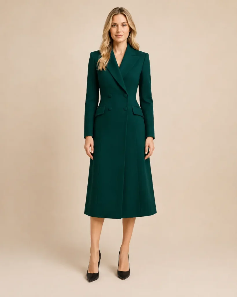 Emerald Green Double-Breasted Tailored Coat