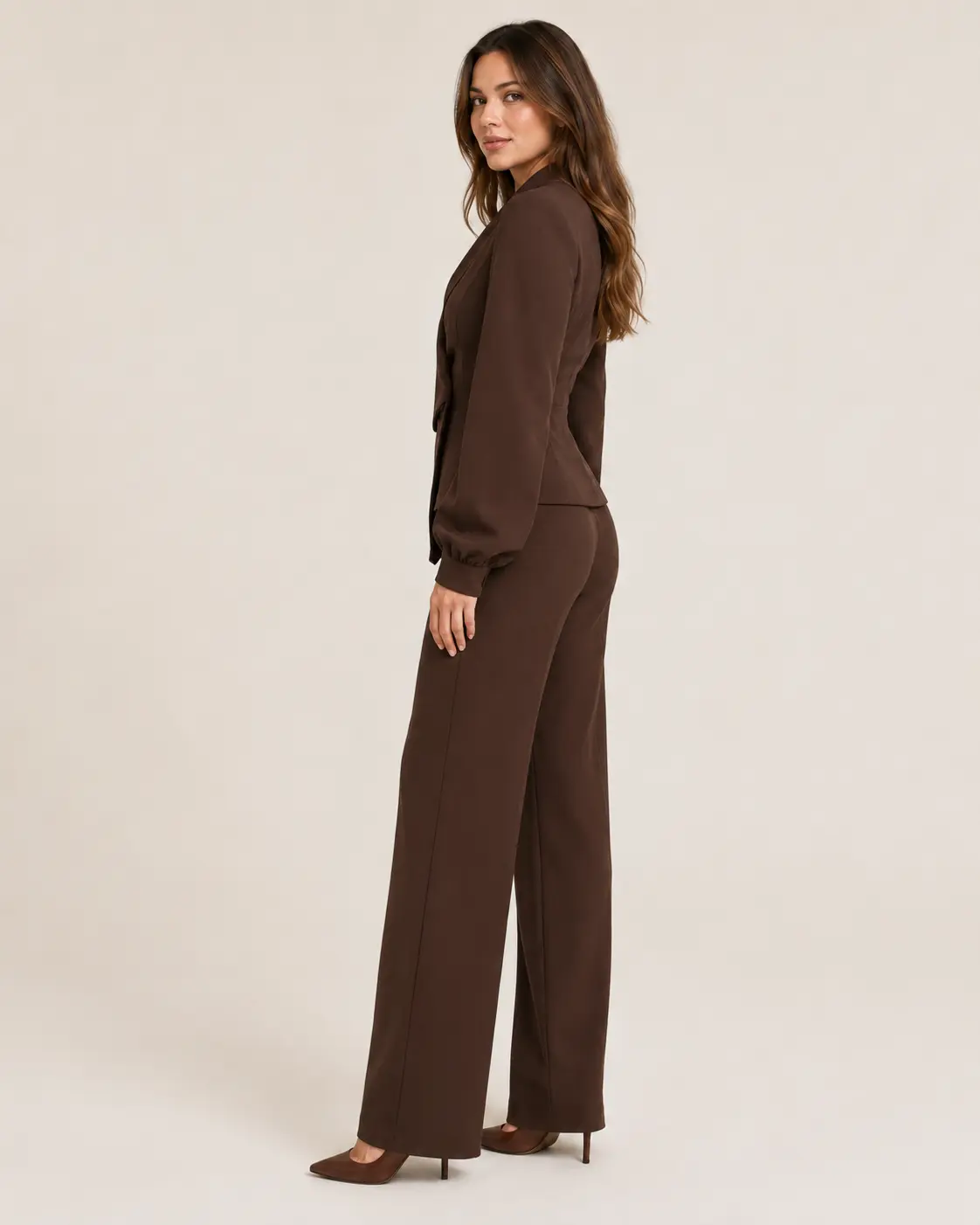 Chocolate Brown Asymmetric Wrap Blazer